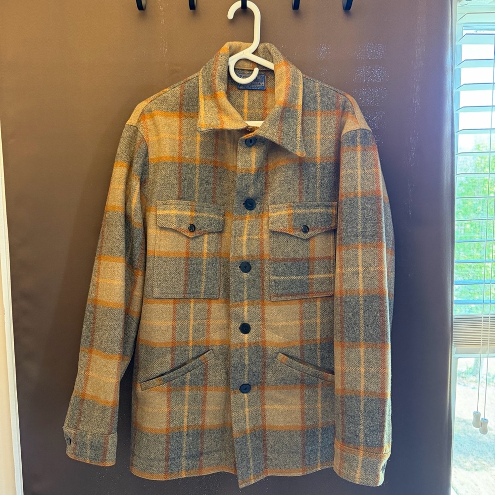 Pendleton Gray & Orange Plaid Wool Shacket - image 2